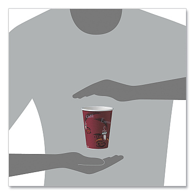 Solo Paper Hot Drink Cups in Bistro Design, 12 oz, Maroon, 50/Pack (SCC412SINPK)