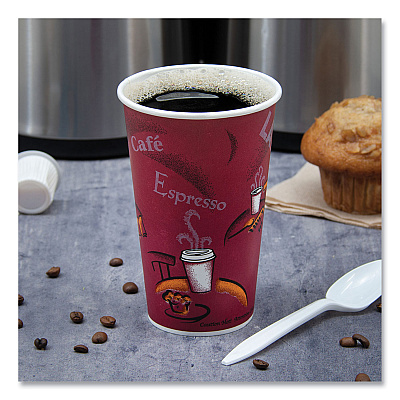 Solo Single-Sided Poly Paper Hot Cups, 20 oz, Bistro Design, 600/Carton (SCC420SI)