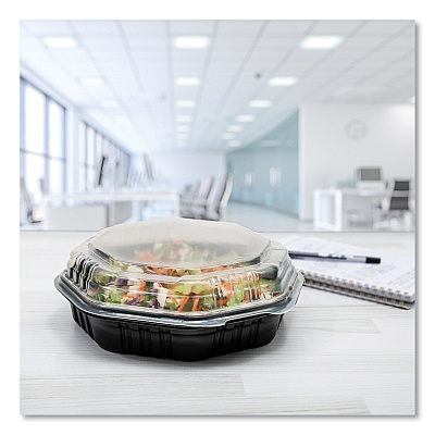 Solo OctaView Hinged-Lid Hot Food Containers, 31 oz, 9.55 x 9.1 x 3, Black/Clear, Plastic, 100/Carton (SCC809011PP94)