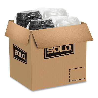 Solo OctaView Hinged-Lid Hot Food Containers, 31 oz, 9.55 x 9.1 x 3, Black/Clear, Plastic, 100/Carton (SCC809011PP94)