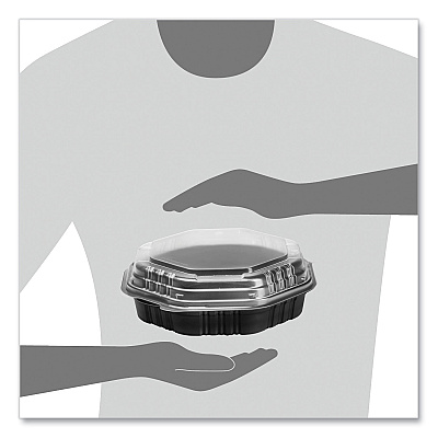 Solo OctaView Hinged-Lid Hot Food Containers, 31 oz, 9.55 x 9.1 x 3, Black/Clear, Plastic, 100/Carton (SCC809011PP94)