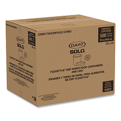 Solo Flexstyle Double Poly Food Combo Packs, 32 oz, Symphony, Paper, 25 Cups and 25 Lids/Pack, 10 Packs/Carton (SCCKHB32ASYM)