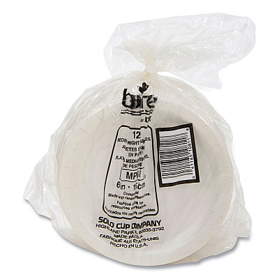 Solo Bare Eco-Forward Clay-Coated Paper Plate, ProPlanet Seal, 6" dia, White/Brown/Green, 1,000/Carton (SCCMP6B)