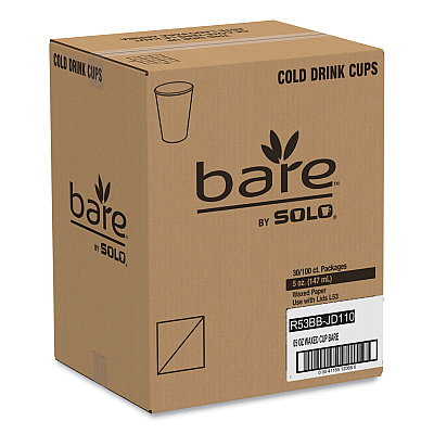 Solo Bare Eco-Forward Paper Cold Cups, ProPlanet Seal, 5 oz, Green/White, 100/Sleeve, 30 Sleeves/Carton (SCCR53BBJD110CT)