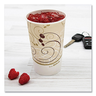Solo Double Sided Poly (DSP) Paper Cold Cups, 16 oz,  Beige/White, 50/Sleeve, 20 Sleeves/Carton (SCCRP16PSYM)