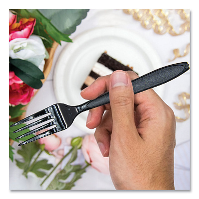 Solo Reliance Mediumweight Cutlery, Fork, Black, 1,000/Carton (SCCRSK10004)
