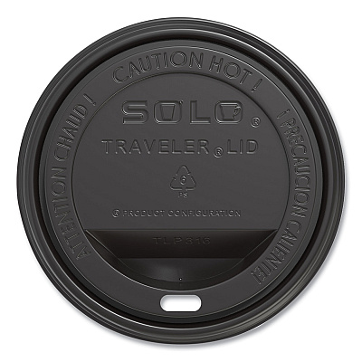 Solo Traveler Cappuccino Style Dome Lid, Fits 10 oz to 24 oz Cups, Black, 100/Sleeve, 10 Sleeves/Carton (SCCTLB316)