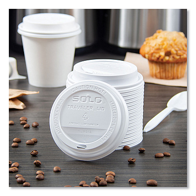 Solo Traveler Cappuccino Style Dome Lid, Polystyrene, Fits 10 oz to 24 oz Hot Cups, White, 100/Pack, 10 Packs/Carton (SCCTLP316)