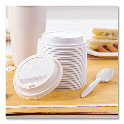 Solo Traveler Cappuccino Style Dome Lid, Polystyrene, Fits 10 oz to 24 oz Hot Cups, White, 100/Pack, 10 Packs/Carton (SCCTLP316)