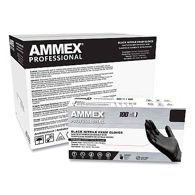 AMMEX Professional Nitrile Exam Gloves, Powder-Free, 3 mil, Large, Black, 100/Box, 10 Boxes/Carton (AXCABNPF46100CT)