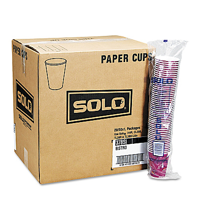 Solo Paper Hot Drink Cups in Bistro Design, 12 oz, Maroon, 50/Bag, 20 Bags/Carton (SCC412SIN)