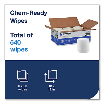 Everwipe Chem-Ready Dry Wipes, 10 x 12, 90/Box, 6 Boxes/Carton (TRK192808)