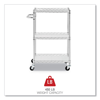 Alera Three-Shelf Wire Cart with Liners, Metal, 3 Shelves, 450 lb Capacity, 24" x 16" x 39", Silver (ALESW322416SR)