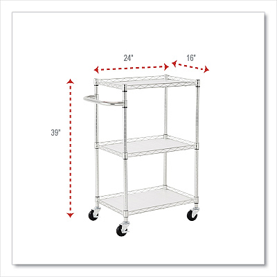 Alera Three-Shelf Wire Cart with Liners, Metal, 3 Shelves, 450 lb Capacity, 24" x 16" x 39", Silver (ALESW322416SR)