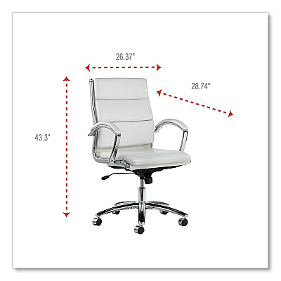 Alera Neratoli Mid-Back Slim Profile Chair, Faux Leather, Up to 275 lb, 18.3" to 21.85" Seat Height, White Seat/Back, Chrome (ALENR4206)