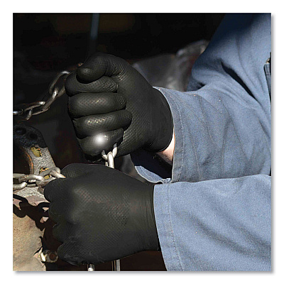 GloveWorks by AMMEX Heavy-Duty Industrial Nitrile Gloves, Powder-Free, 6 mil, Large, Black, 100 Gloves/Box, 10 Boxes/Carton (AXCGWBN46100)