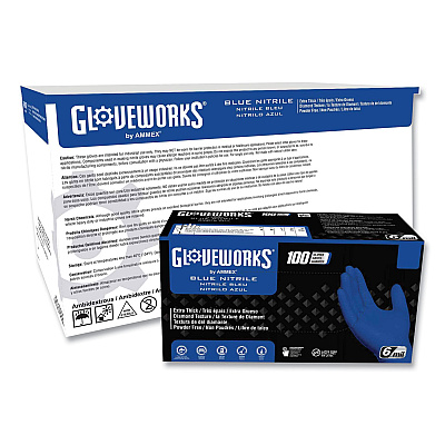 GloveWorks by AMMEX Heavy-Duty Industrial Nitrile Gloves, Powder-Free, X-Large, 6 mil Thick, 9.5" Long, Royal Blue, 100/Box, 10 Boxes/Carton (GWRBN48100)