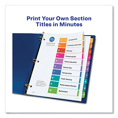Avery Customizable TOC Ready Index Multicolor Tab Dividers, Extra Wide Tabs, 10-Tab, 1 to 10, 11 x 9.25, White, 1 Set (AVE11165)