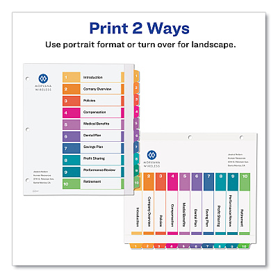 Avery Customizable TOC Ready Index Multicolor Tab Dividers, Extra Wide Tabs, 10-Tab, 1 to 10, 11 x 9.25, White, 1 Set (AVE11165)