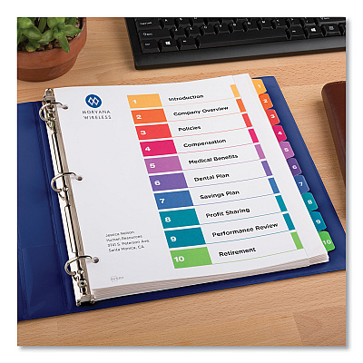 Avery Customizable TOC Ready Index Multicolor Tab Dividers, Extra Wide Tabs, 10-Tab, 1 to 10, 11 x 9.25, White, 1 Set (AVE11165)