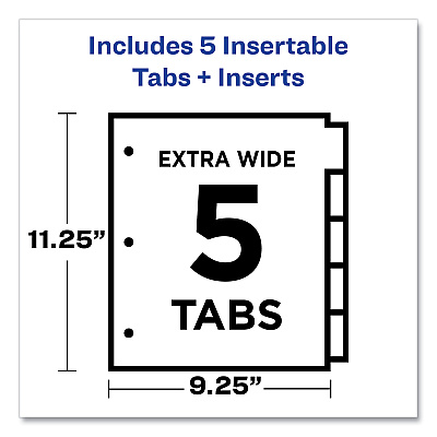 Avery Insertable Big Tab Plastic Three-Pocket Corner Lock Dividers, 5-Tab, 11.13 x 9.25, Assorted, 1 Set (AVE11273)