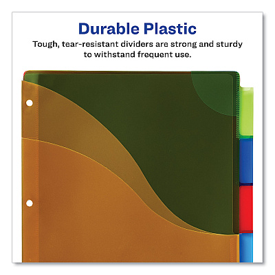 Avery Insertable Big Tab Plastic Three-Pocket Corner Lock Dividers, 5-Tab, 11.13 x 9.25, Assorted, 1 Set (AVE11273)