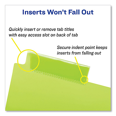 Avery Insertable Big Tab Plastic Three-Pocket Corner Lock Dividers, 5-Tab, 11.13 x 9.25, Assorted, 1 Set (AVE11273)