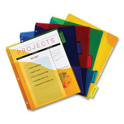 Avery Insertable Big Tab Plastic Three-Pocket Corner Lock Dividers, 5-Tab, 11.13 x 9.25, Assorted, 1 Set (AVE11273)