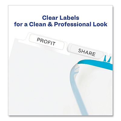 Avery Print and Apply Index Maker Clear Label Dividers, Extra Wide Tab, 5-Tab, White Tabs, 11.25 x 9.25, White, 1 Set (AVE11438)