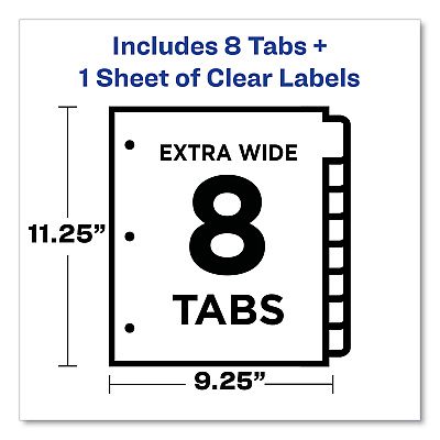 Avery Print and Apply Index Maker Clear Label Dividers, Extra Wide Tab, 8-Tab, 11.25 x 9.25, White, 1 Set (AVE11439)