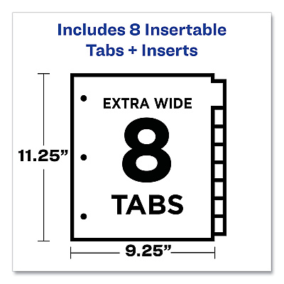 Avery Big Tab Insertable Two-Pocket Plastic Dividers, 8-Tab, 11.13 x 9.25, Assorted, 1 Set (AVE11983)