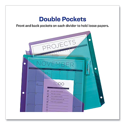Avery Big Tab Insertable Two-Pocket Plastic Dividers, 8-Tab, 11.13 x 9.25, Assorted, 1 Set (AVE11983)