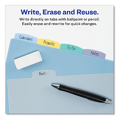 Avery Write and Erase Big Tab Durable Plastic Dividers, Expandable Pocket, 3-Hole Punched, 5-Tab, 11 x 8.5, Assorted, 1 Set (AVE16183)