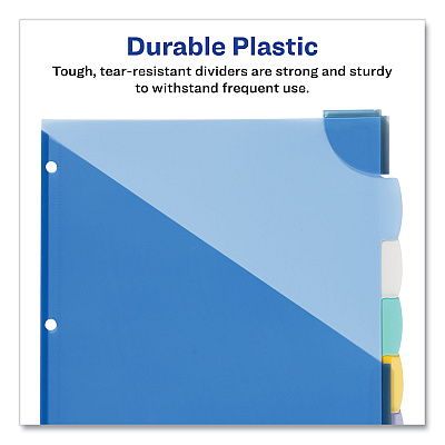 Avery Write and Erase Big Tab Durable Plastic Dividers, Expandable Pocket, 3-Hole Punched, 5-Tab, 11 x 8.5, Assorted, 1 Set (AVE16183)