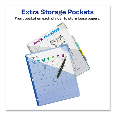 Avery Write and Erase Big Tab Durable Plastic Dividers, Expandable Pocket, 3-Hole Punched, 5-Tab, 11 x 8.5, Assorted, 1 Set (AVE16183)