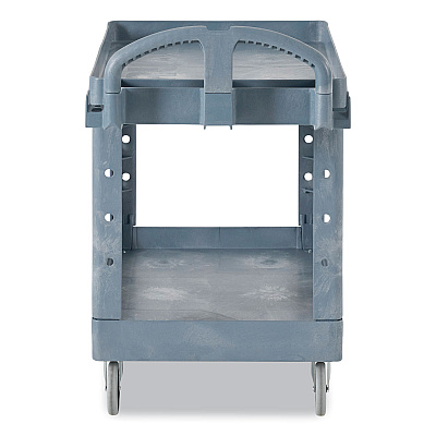 Rubbermaid Commercial BRUTE Heavy-Duty Ergo Handle Utility Cart, Plastic, Two Shelves, 500 lb Capacity, 25.5" x 44" x 39", Gray (RCP2192464)