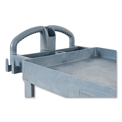 Rubbermaid Commercial BRUTE Heavy-Duty Ergo Handle Utility Cart, Plastic, Two Shelves, 500 lb Capacity, 25.5" x 44" x 39", Gray (RCP2192464)