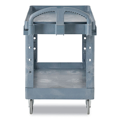 Rubbermaid Commercial BRUTE Heavy-Duty Ergo Handle Utility Cart, Plastic, 2 Shelves, 750 lb Capacity, 26" x 55" x 33.25", Gray (RCP2192463)