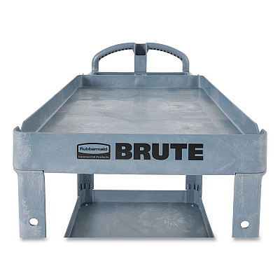Rubbermaid Commercial BRUTE Heavy-Duty Ergo Handle Utility Cart, Plastic, 2 Shelves, 750 lb Capacity, 26" x 55" x 33.25", Gray (RCP2192463)