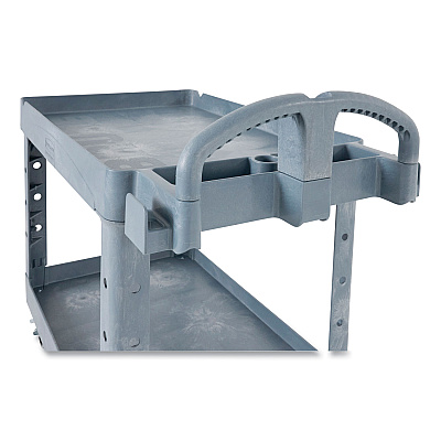 Rubbermaid Commercial BRUTE Heavy-Duty Ergo Handle Utility Cart, Plastic, 2 Shelves, 750 lb Capacity, 26" x 55" x 33.25", Gray (RCP2192463)