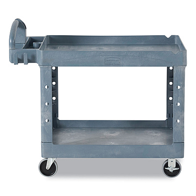 Rubbermaid Commercial BRUTE Heavy-Duty Ergo Handle Utility Cart, Plastic, Two Shelves, 500 lb Capacity, 25.5" x 44" x 39", Gray (RCP2192464)