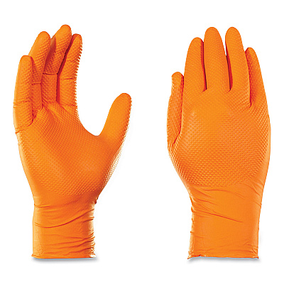 GloveWorks by AMMEX Heavy-Duty Industrial Nitrile Gloves, Powder-Free, 8 mil, Medium, Orange, 100 Gloves/Box, 10 Boxes/Carton (AXCGWON44100CT)