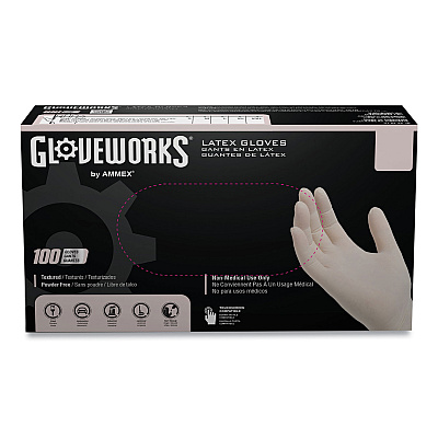 GloveWorks by AMMEX Latex Disposable Gloves, Powder-Free, 4 mil, X-Large, Ivory, 100 Gloves/Box, 10 Boxes/Carton (AXCTLF48100)