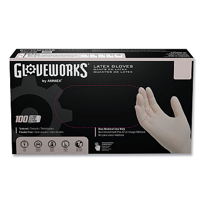 GloveWorks by AMMEX Latex Disposable Gloves, Powder-Free, 4 mil, Large, Ivory, 100 Gloves/Box, 10 Boxes/Carton (AXCTLF46100)