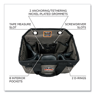 ergodyne Arsenal 5844 Bucket Truck Tool Bag with Tethering Attachment Points, 8 Compartments, 13 x 7.5 x 7.5, Gray (EGO13742)