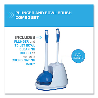 Mr. Clean Turbo Plunger and Bowl Brush Set, 12.5" Plastic Handle, 6" dia, White (BUT440436)