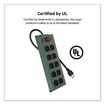 Belkin Metal SurgeMaster Surge Protector, 10 AC Outlets, 15 ft Cord, 885 J, Dark Gray (BLKF9D100015)