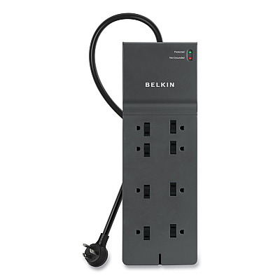 Belkin Home/Office Surge Protector, 8 AC Outlets, 8 ft Cord, 2,500 J, Black (BLKBE10800008CM)