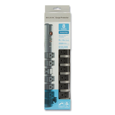 Belkin Pivot Plug Surge Protector, 8 AC Outlets, 6 ft Cord, 1,800 J, Gray (BP10820006)