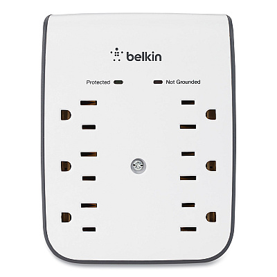 Belkin SurgePlus USB Wall Mount Charger, 6 AC Outlets/2 USB Ports, 900 J, White/Black (BLKBSV602TT)